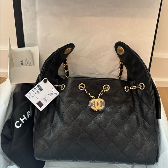 CHANEL Black Quilted Hobo with Gold Accents - Picture 1 of 8